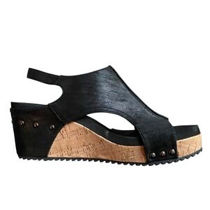 Corkys Footwear Slingback Sandals Size 9 Black Leather Cork Wedge Comfort Carly
